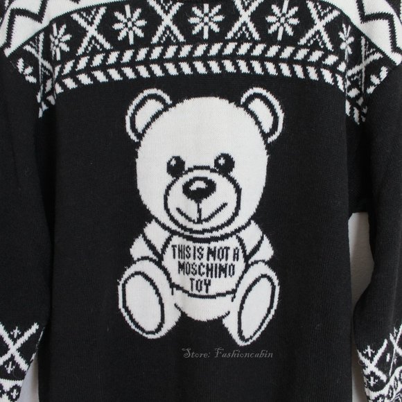 NWT Moschino Teddy Bear Sweater Dress | Cozy Knit Logo Winter Dress - Picture 11 of 16